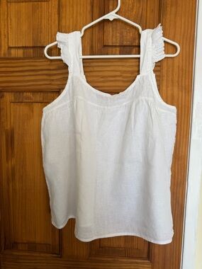 Bellambra Women’s White 100% linen Ruffle Strap Tank Top